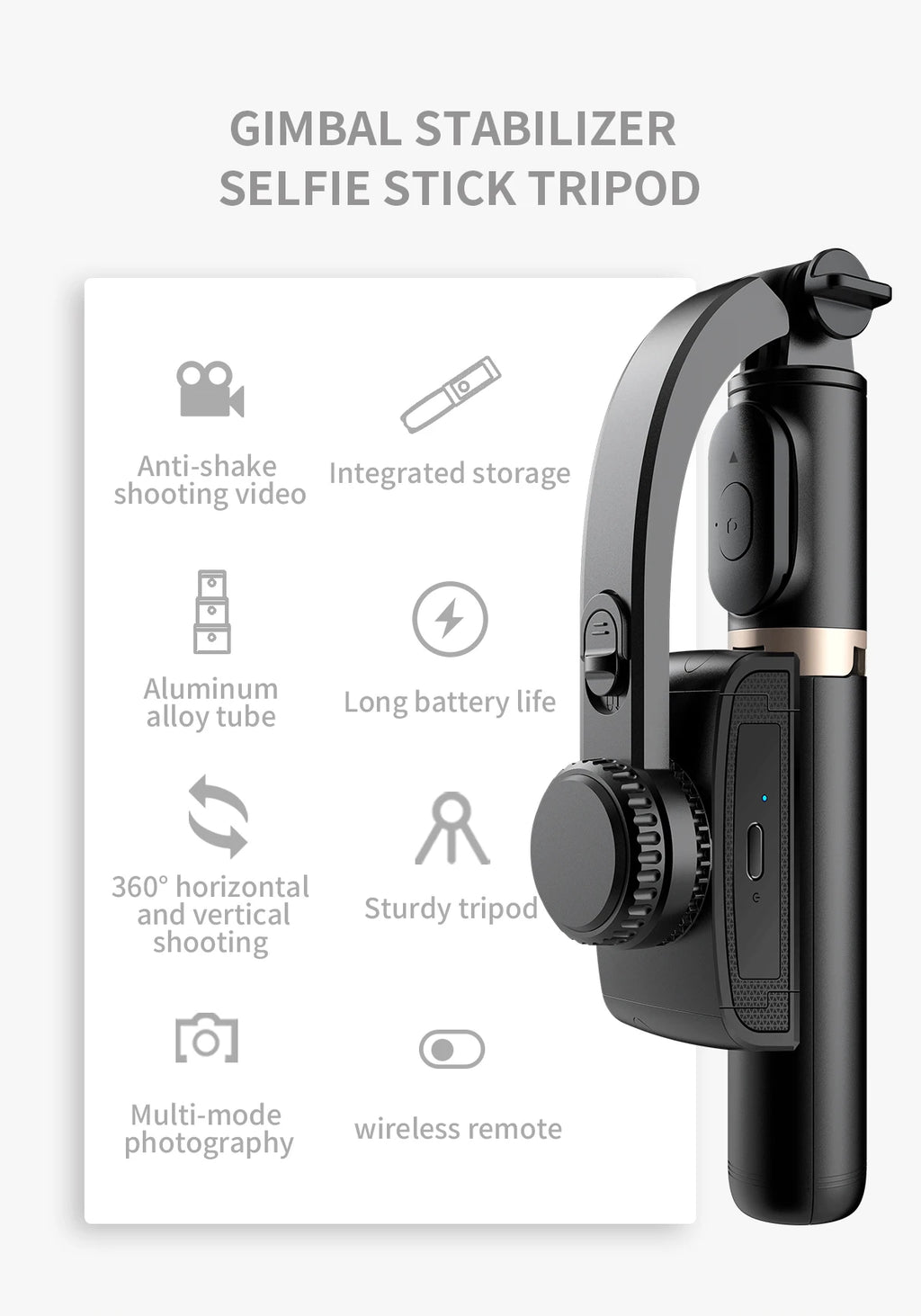Handheld Gimbal Smartphone Bluetooth Handheld Stabilizer with Tripod Selfie Stick Folding Gimbal for Smartphone Xiaomi iPhone