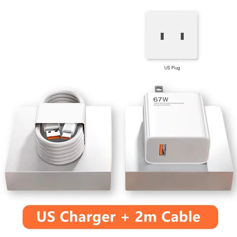 67W USB Fast Charger for Xiaomi 14 13 12 11 10 Ultra Redmi Note 12T 13 Pro Turbo Quick Charge Type C Cable Fast Charging Adapter