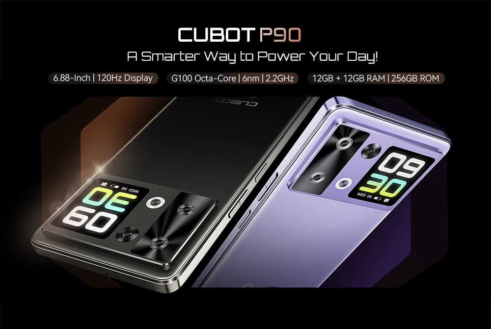 Cubot Android Smartphone P90, G100 Octa-core, 2.2GHz, Dual Speakers, 24GB+256GB, 6.88" 120Hz Screen, 64MP, 5100mAh,NFC, 4G Phone