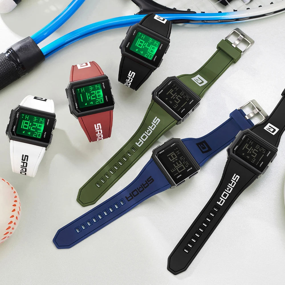 SANDA Sport Men's Waterproof Luminous Stopwatch Watch Square Dial LED Digital Wristwatch with TPU Strap