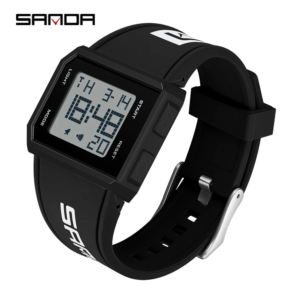 SANDA Sport Men's Waterproof Luminous Stopwatch Watch Square Dial LED Digital Wristwatch with TPU Strap