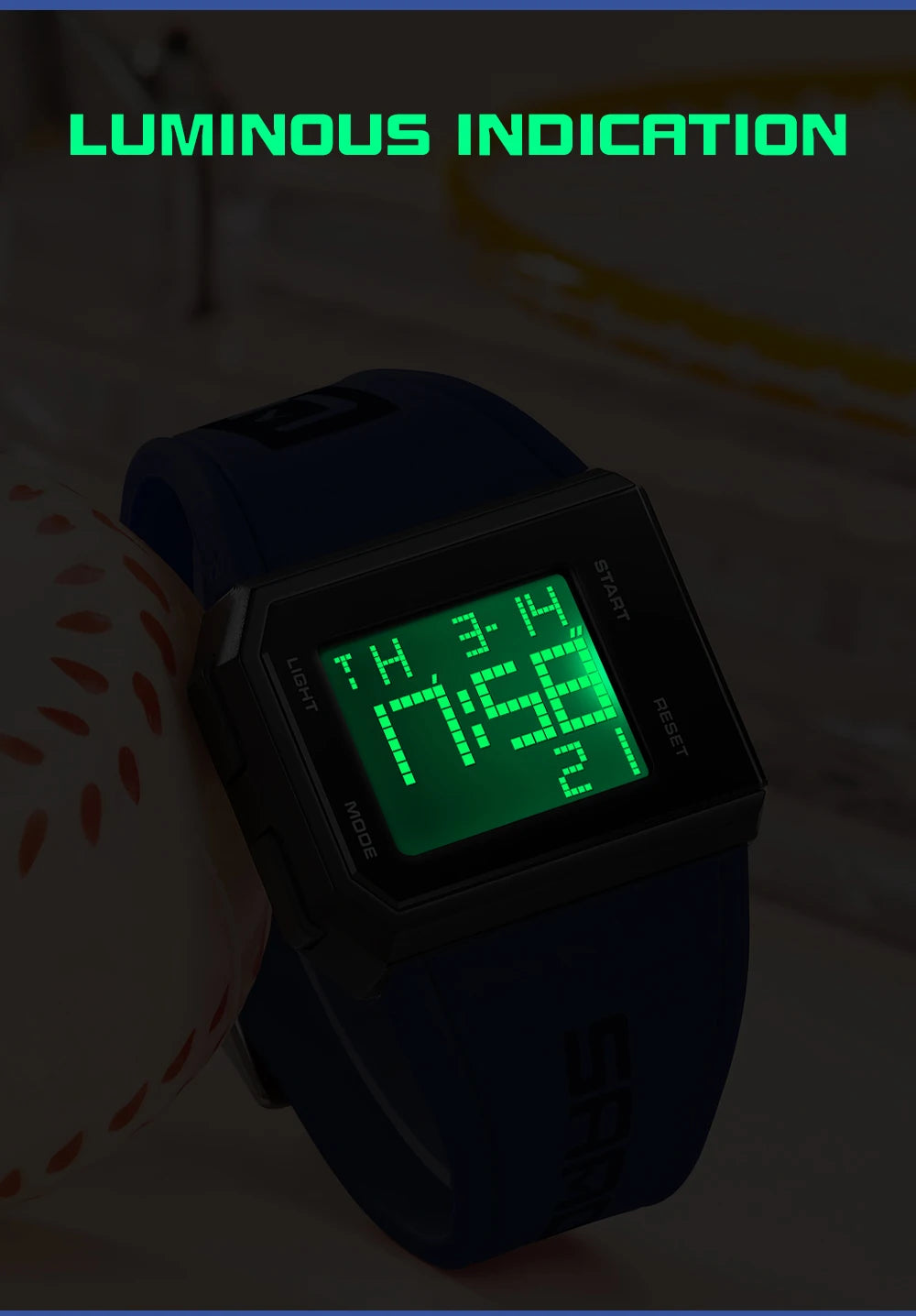 SANDA Sport Men's Waterproof Luminous Stopwatch Watch Square Dial LED Digital Wristwatch with TPU Strap