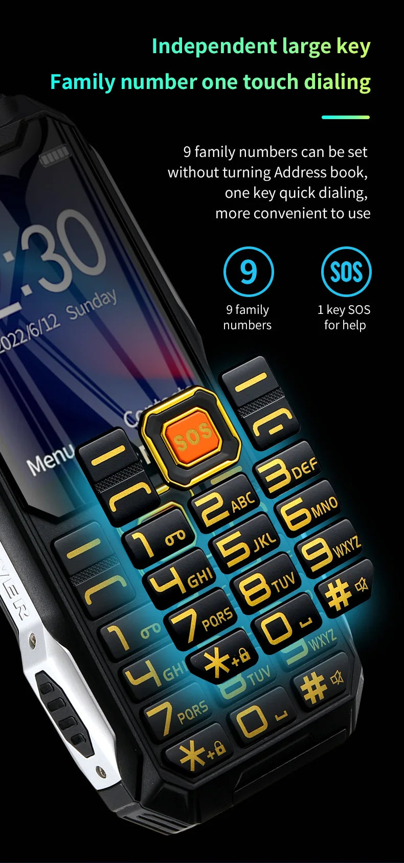 Q8 GSM 2G Rugged Mobile Phone Big Battery Double Flashlight 2.4inch HD Screen Dual Sim Large Button Cheap Cellphone For Elderly