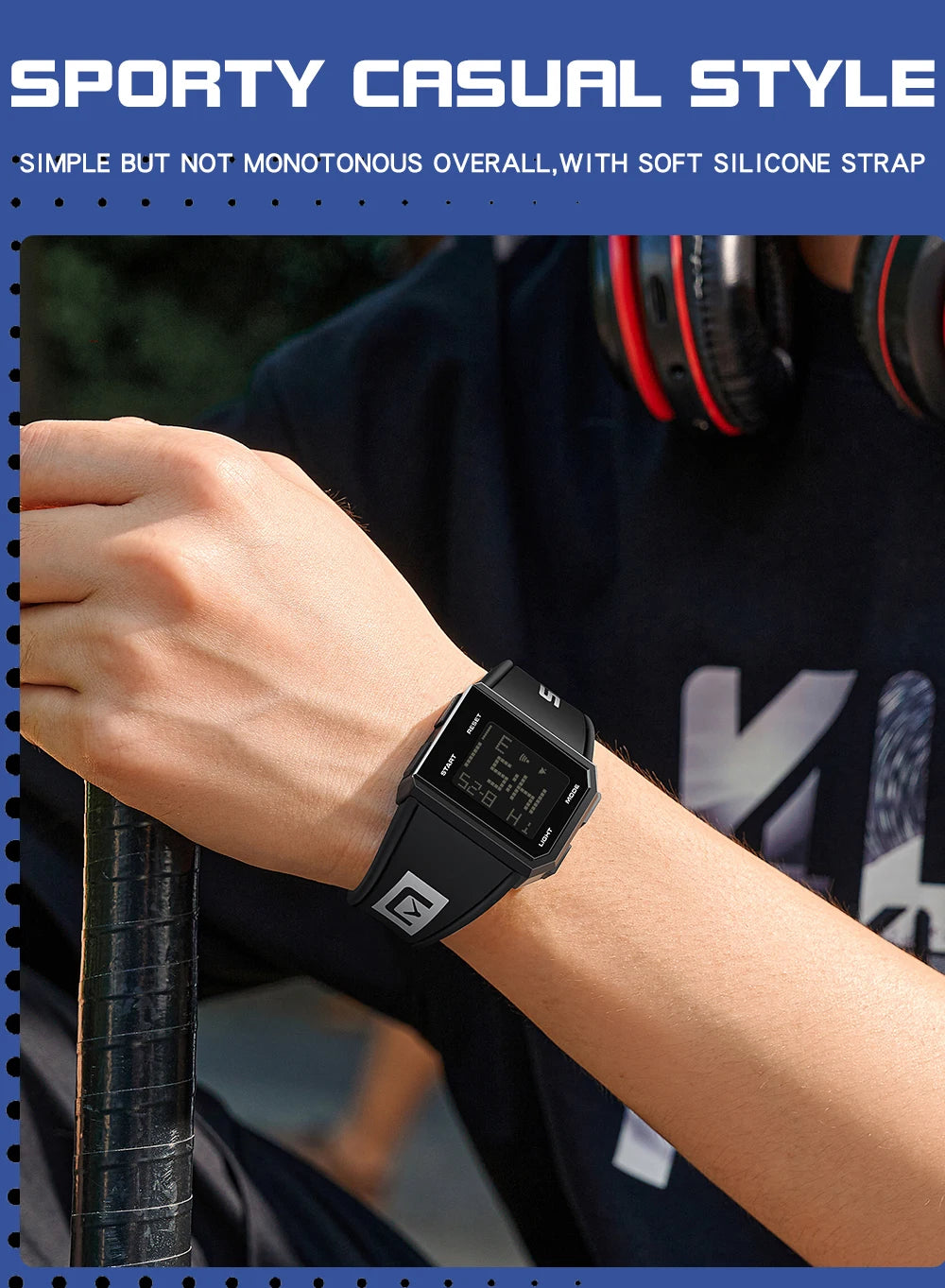 SANDA Sport Men's Waterproof Luminous Stopwatch Watch Square Dial LED Digital Wristwatch with TPU Strap