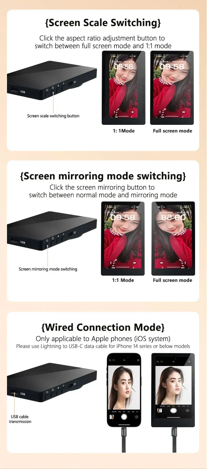 Smartphone Wireless Magnetic Monitor Screen For Smartphone Vlog Live Stream Video Recording Screen Phone Rear Camera Selfie