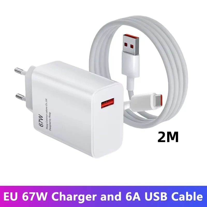 67W USB Fast Charger for Xiaomi 14 13 12 11 10 Ultra Redmi Note 12T 13 Pro Turbo Quick Charge Type C Cable Fast Charging Adapter
