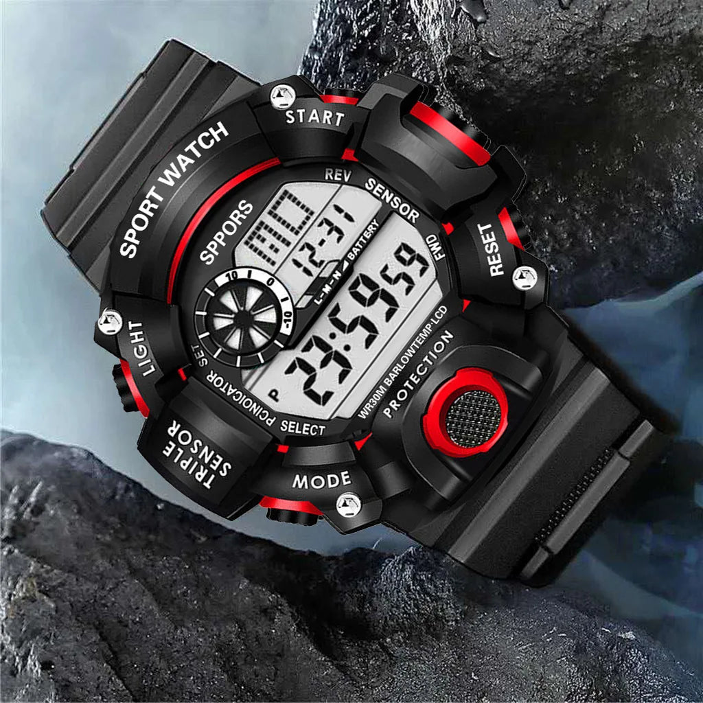 Fashion Men's Watch Sports Electronic Wristwatch Large dial Multifunctional Waterproof Luminous Alarm Kids Male's Military Watch