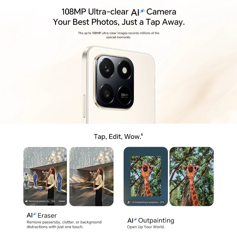 Original Global Version HONOR X7d 4G 8GB+256GB 6.77'' TFTLCD Screen 108M Main Camera 6500mAh 35W SuperCharge MagicOS 9.0