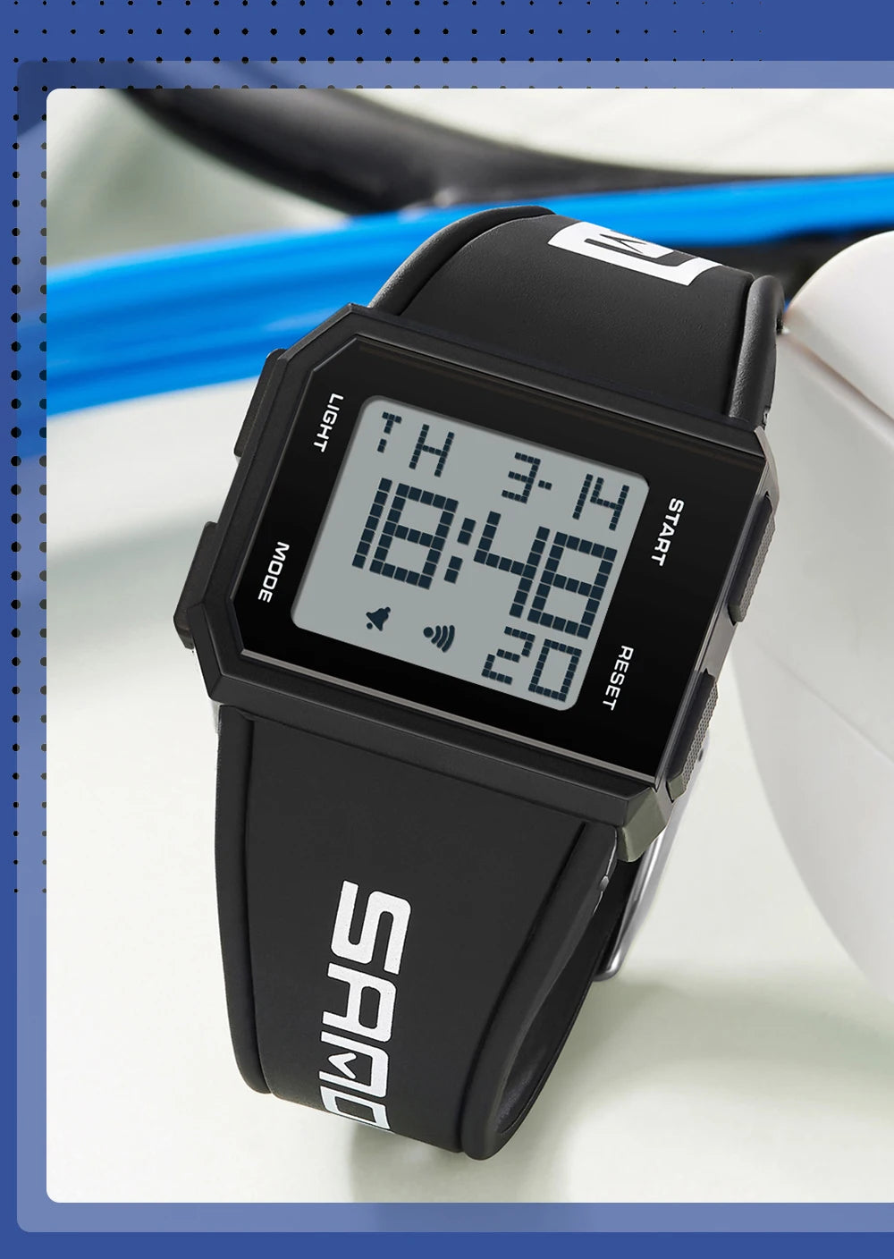 SANDA Sport Men's Waterproof Luminous Stopwatch Watch Square Dial LED Digital Wristwatch with TPU Strap