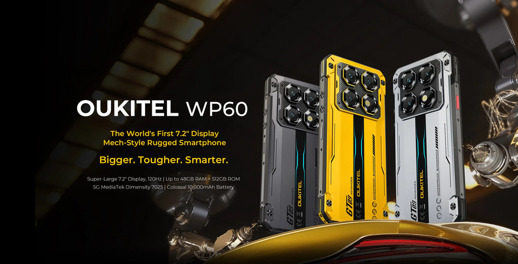 OUKITEL WP60 5G NFC Smartphone 10000mAh 48GB(16+32) +512GB, MTK 7025 Android 15 Rugged Phone, 108MP Camera, 120Hz