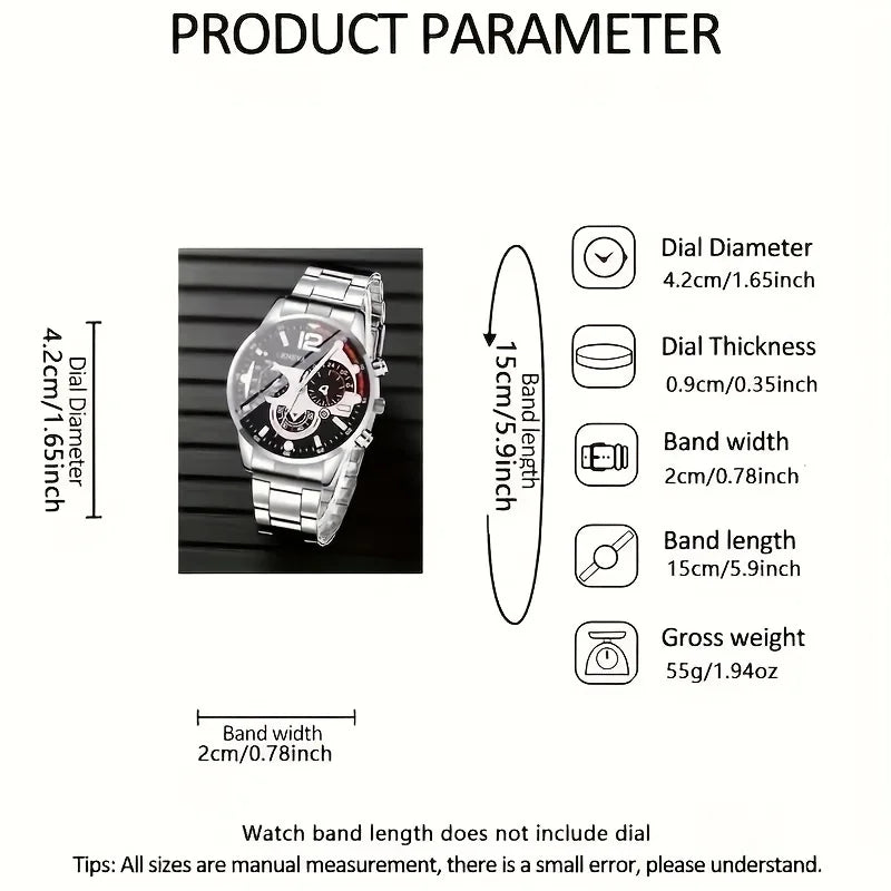 4pcs fashionable men's quartz watch - stainless steel strap, round zinc alloy case, electronic sports