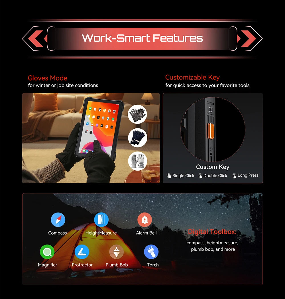 Tablet Android 15 Cubot TAB KingKong S, 15300 mAh Battery, 16GB(6+10), 256GB, 10.1-Inch 90Hz Display, Camping Light, 48MP Camera