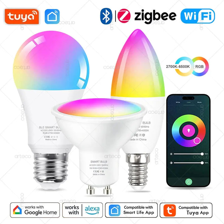 Smart LED Bulb E27/E14/GU10 – WiFi & Zigbee RGB Dimmable, Alexa & Google Compatible italiatechs