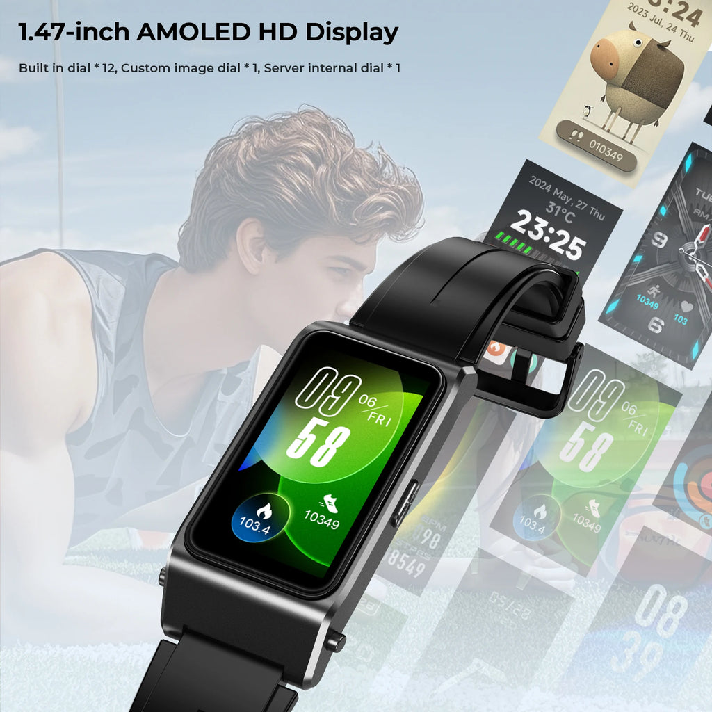 OUKITEL BT11 Smartwatch Bluetooth Headset 2-in-1, 24h Health Monitoring, 1.47" AMOLED Display, Waterproof Sports Fitness Watch