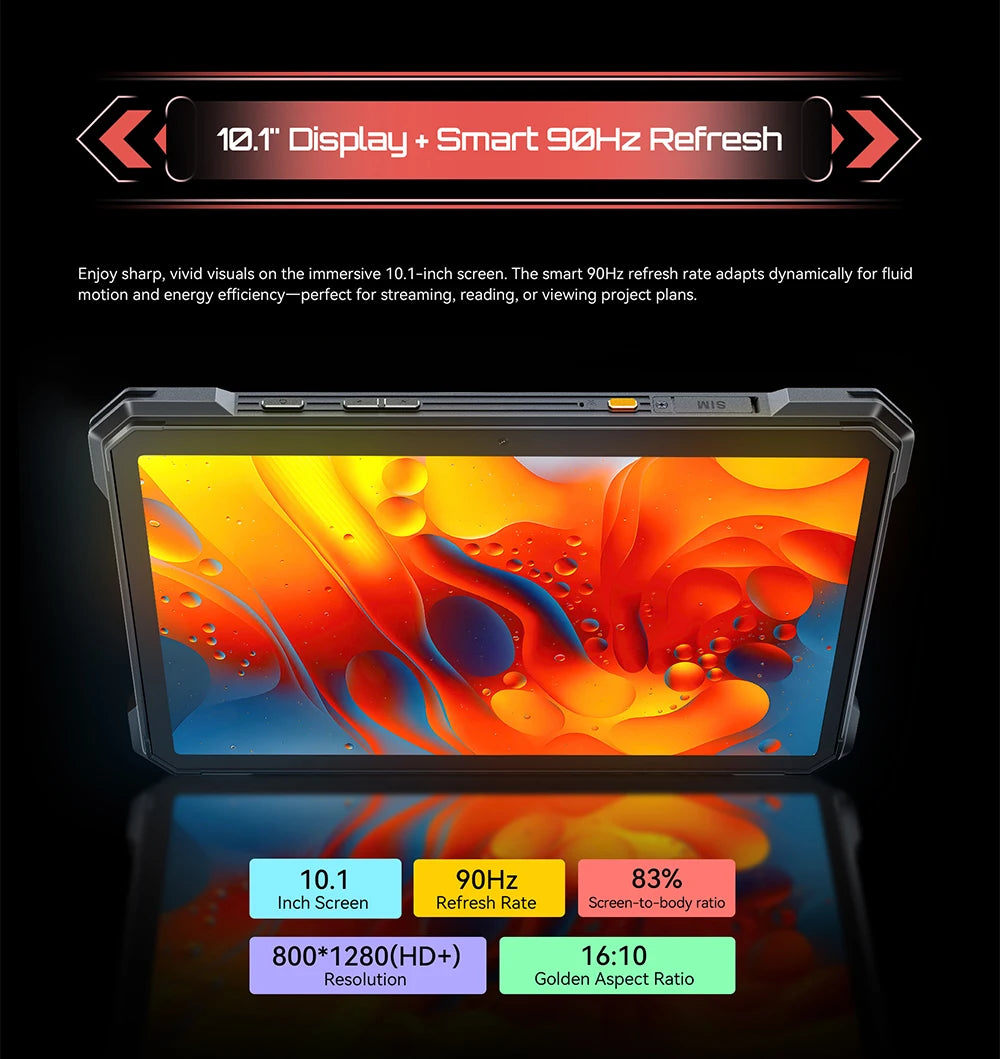 Tablet Android 15 Cubot TAB KingKong S, 15300 mAh Battery, 16GB(6+10), 256GB, 10.1-Inch 90Hz Display, Camping Light, 48MP Camera