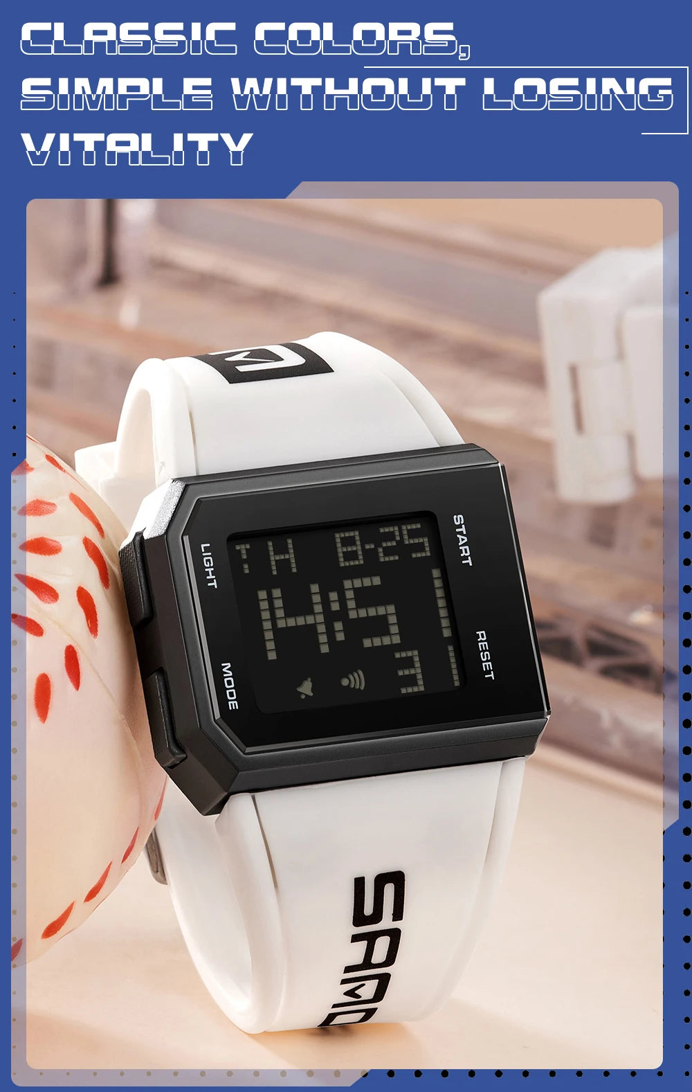 SANDA Sport Men's Waterproof Luminous Stopwatch Watch Square Dial LED Digital Wristwatch with TPU Strap