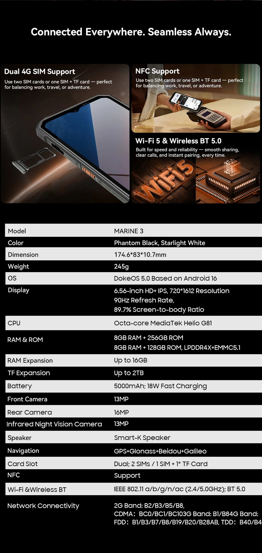 Blackview OSCAL MARINE 3 Rugged Smartphone 6.56" HD 90Hz Display Helio G81 13MP+16MP Camera 5000mAh Battery Android 16 Mobile