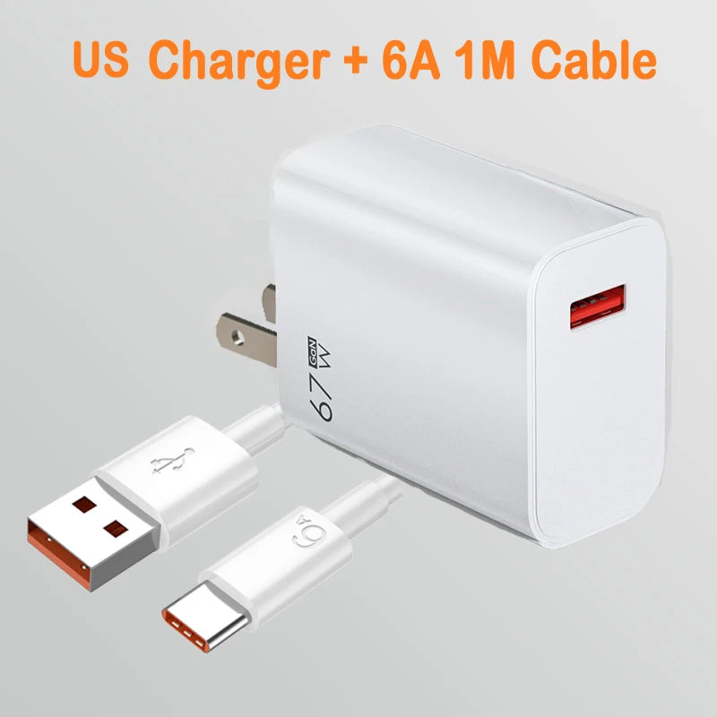 67W USB Fast Charger for Xiaomi 14 13 12 11 10 Ultra Redmi Note 12T 13 Pro Turbo Quick Charge Type C Cable Fast Charging Adapter