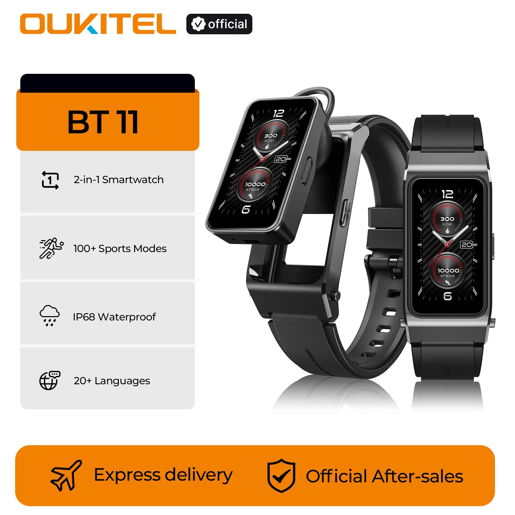 OUKITEL BT11 Smartwatch Bluetooth Headset 2-in-1, 24h Health Monitoring, 1.47" AMOLED Display, Waterproof Sports Fitness Watch
