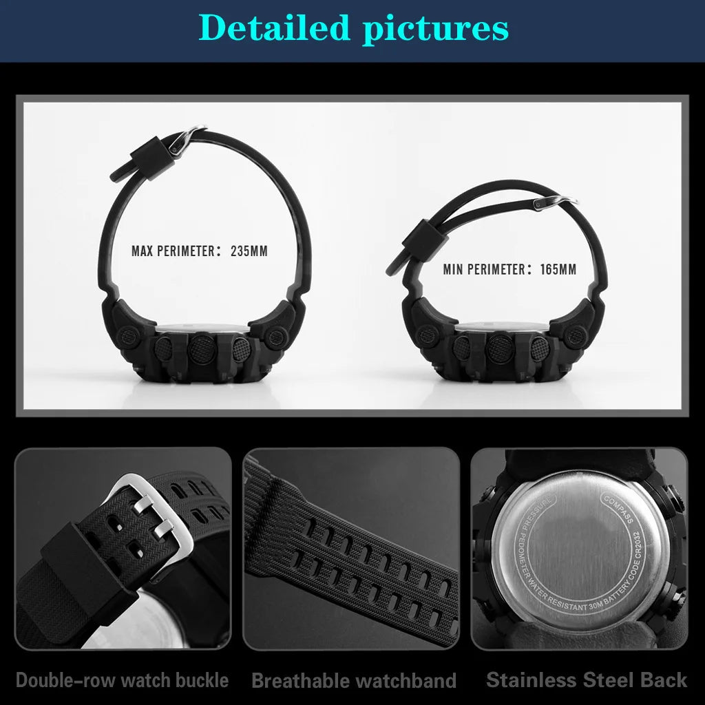 Fashion Men's Watch Sports Electronic Wristwatch Large dial Multifunctional Waterproof Luminous Alarm Kids Male's Military Watch