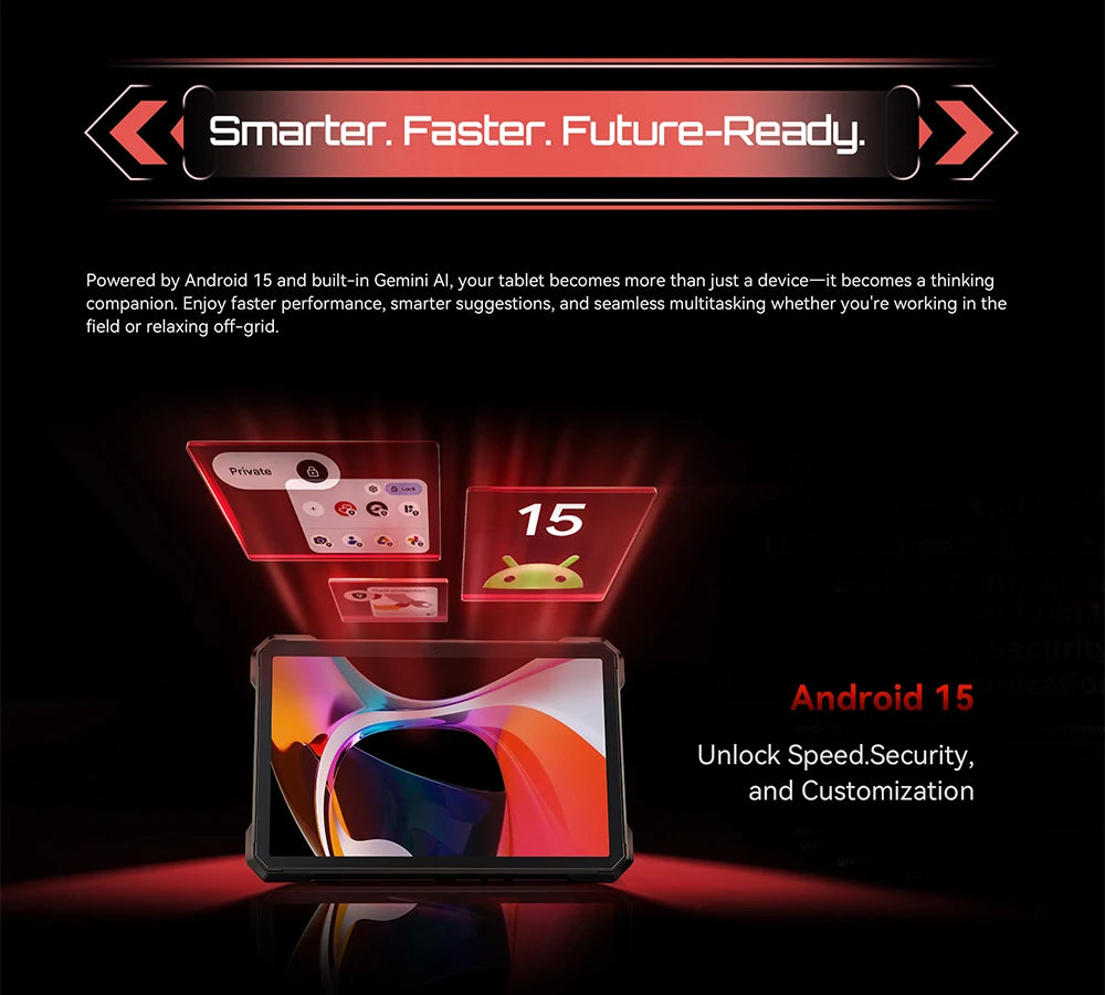 Tablet Android 15 Cubot TAB KingKong S, 15300 mAh Battery, 16GB(6+10), 256GB, 10.1-Inch 90Hz Display, Camping Light, 48MP Camera