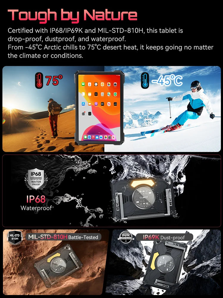 Tablet Android 15 Cubot TAB KingKong S, 15300 mAh Battery, 16GB(6+10), 256GB, 10.1-Inch 90Hz Display, Camping Light, 48MP Camera