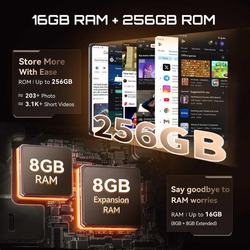 Smartphone 5G Cubot X100, Android 15, Dimensity 7025, 6nm, 2.5GHz,6.88-inch Screen,16GB(8+8),256GB, 64MP Camera, 5100mAh Battery