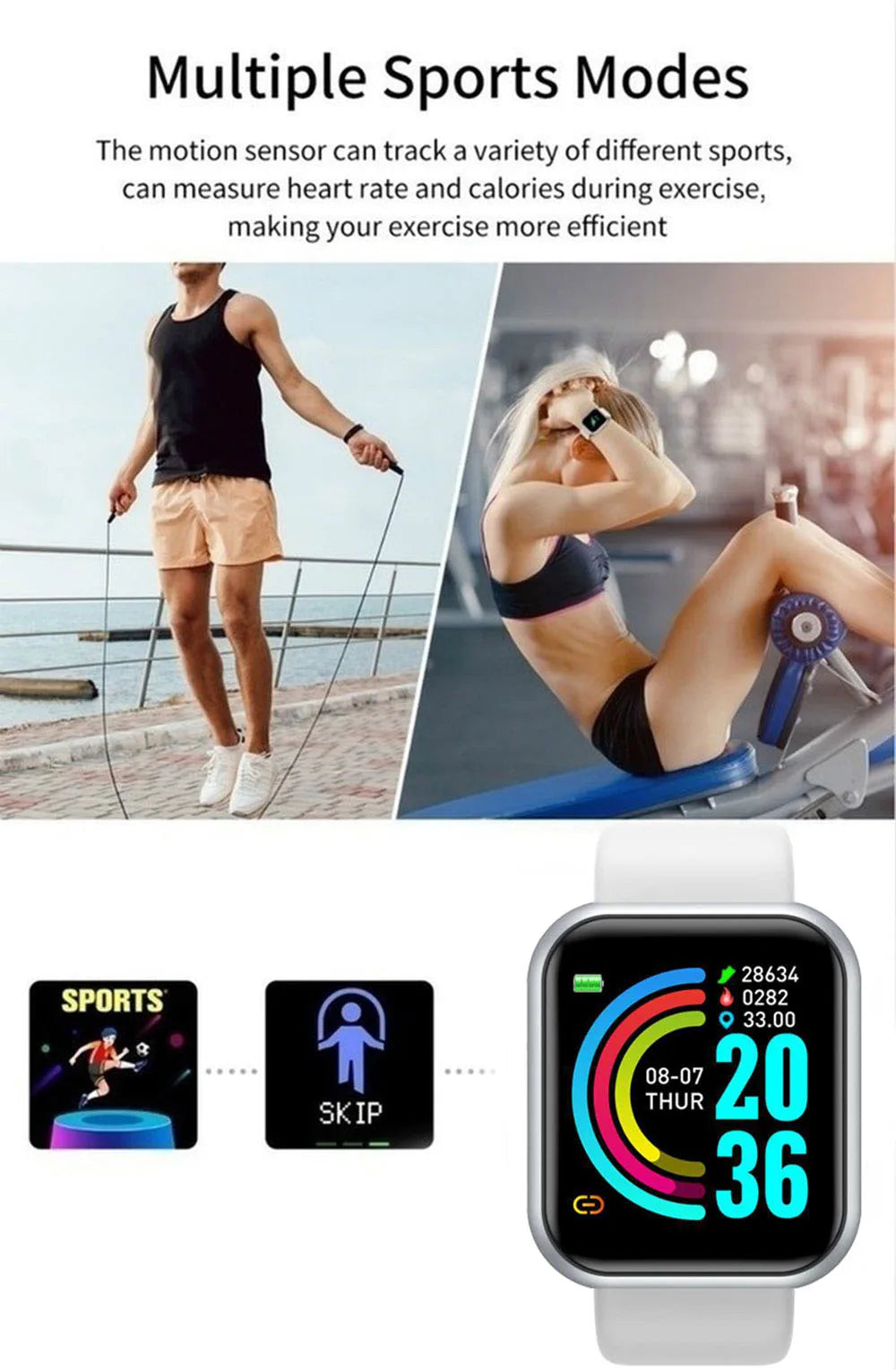 Sports Smartwatch Women Bracelet Men Smart Watch connected Music Control Player Fitness Step Sleep Monitor Y68 D20 Alarm Clock