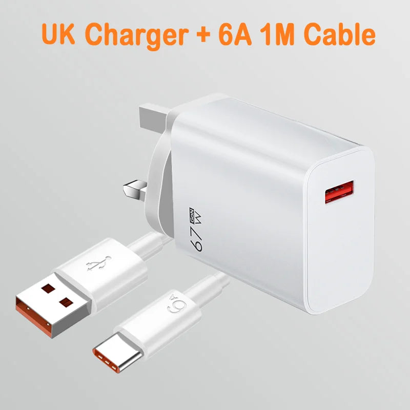 67W USB Fast Charger for Xiaomi 14 13 12 11 10 Ultra Redmi Note 12T 13 Pro Turbo Quick Charge Type C Cable Fast Charging Adapter
