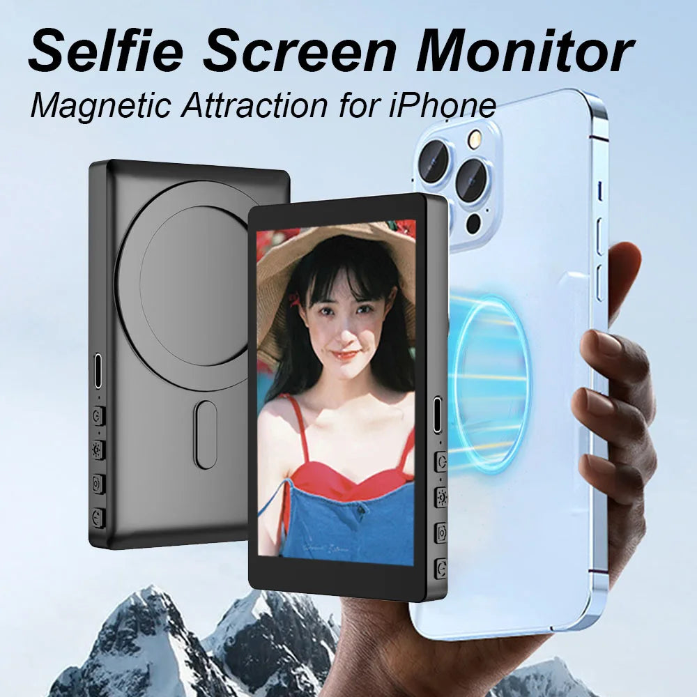 Wireless Vlog Mobile Magnetic Selfie Screen Using Phone Rear Camera for Selfie Vlog or Live Stream Magnetic Monitor Screen