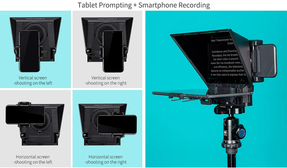 FEELWORLD Mini Teleprompter TP2A 8 inch Portable Supports Under 8"  Smartphone Tablet Prompting Smartphone DSLR Camera Bluetooth
