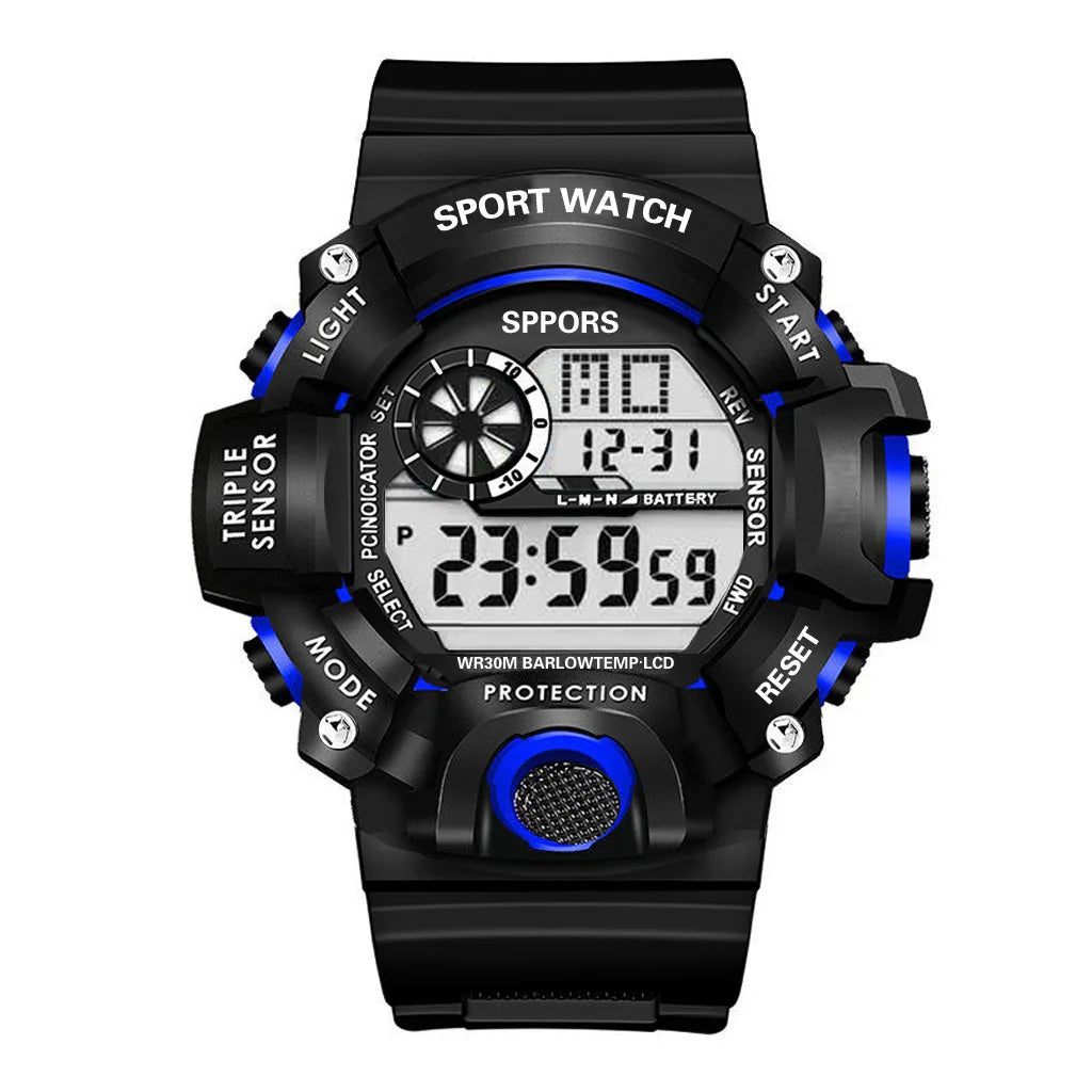 Fashion Men's Watch Sports Electronic Wristwatch Large dial Multifunctional Waterproof Luminous Alarm Kids Male's Military Watch