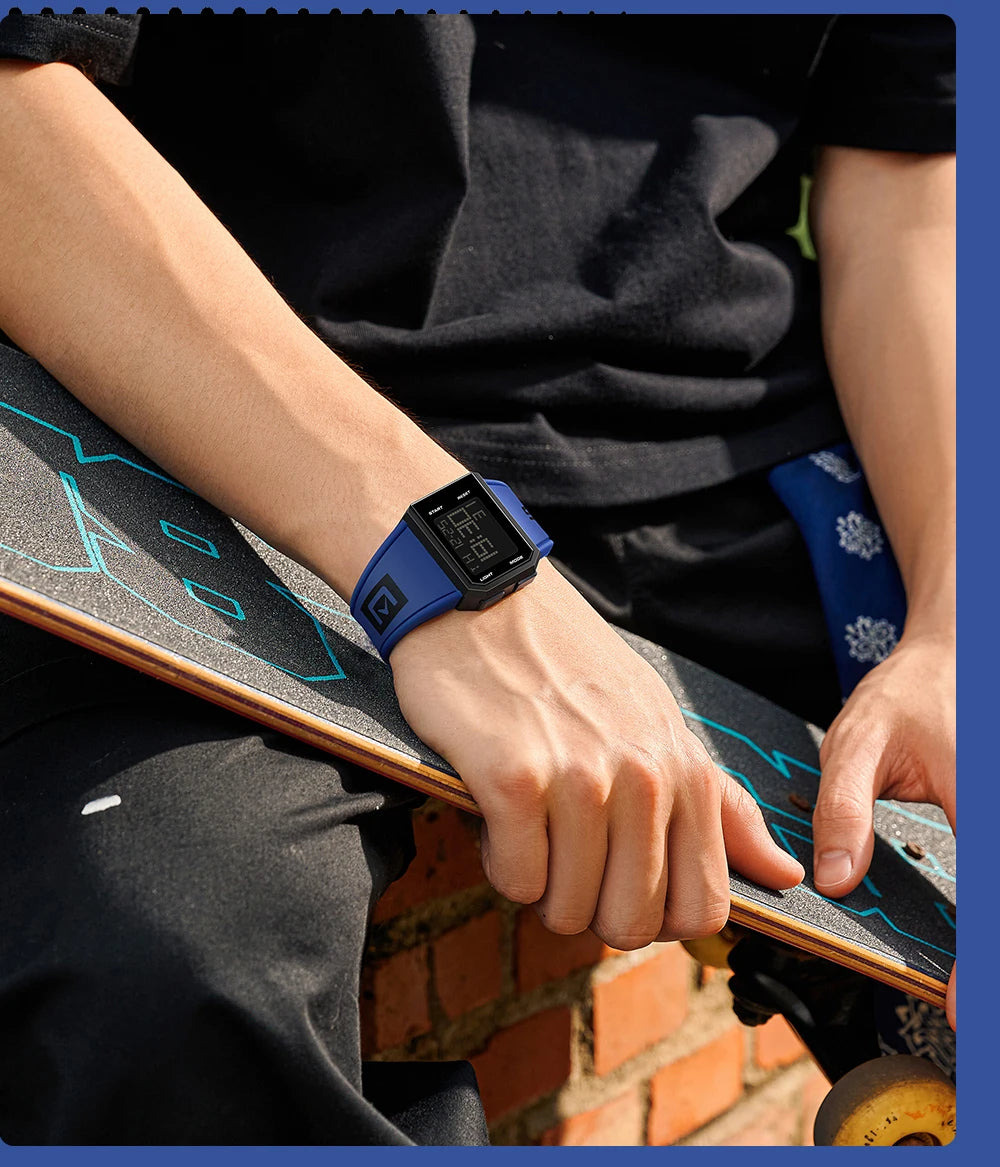 SANDA Sport Men's Waterproof Luminous Stopwatch Watch Square Dial LED Digital Wristwatch with TPU Strap