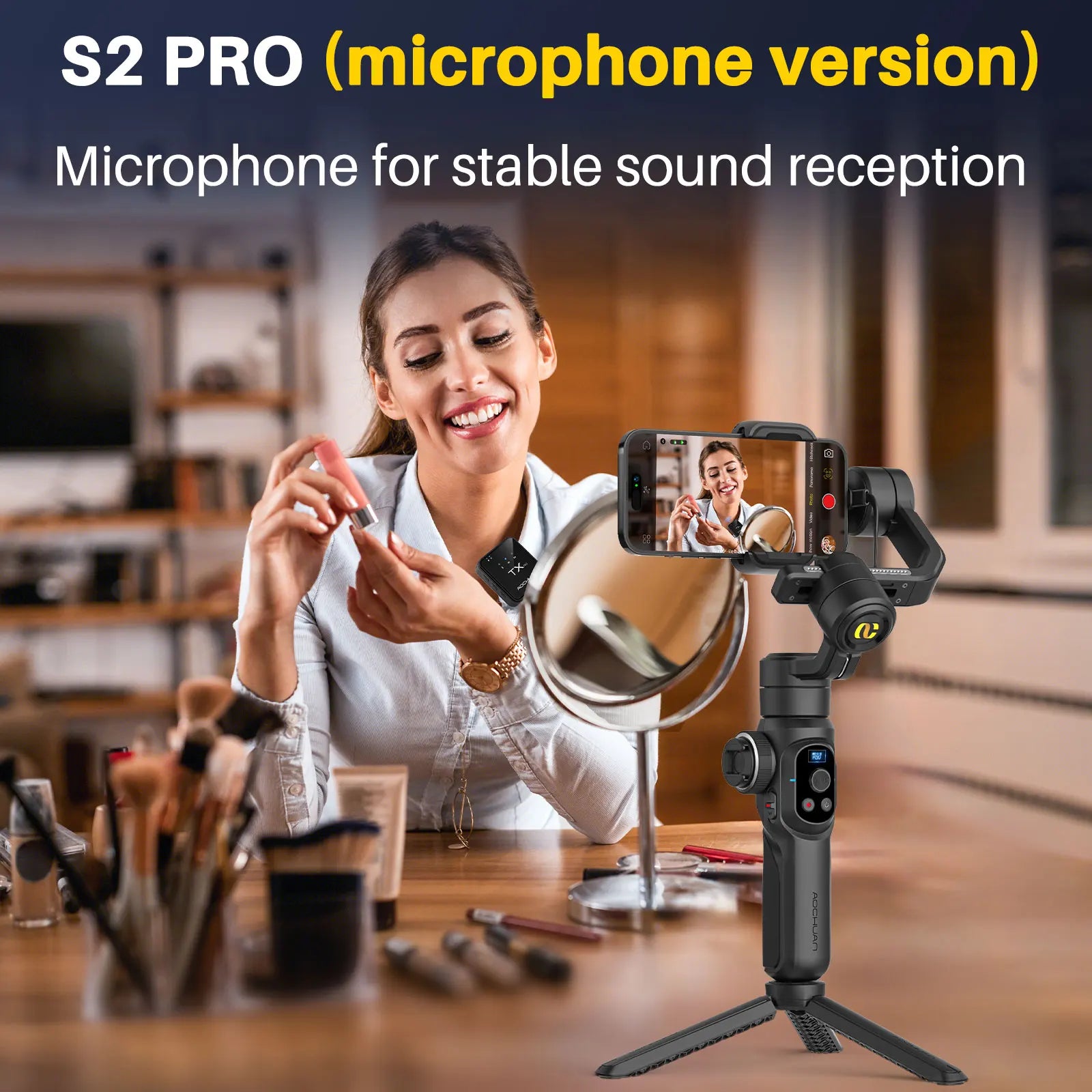 AOCHUAN Smart S2 Smartphone Gimbal Stabilizer with microphone Professional 3-axis Stabilizer For ipohne and Android Smartphone