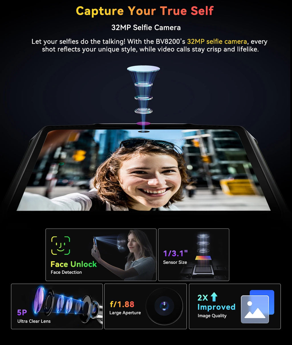 【World premiere】Blackview BV8200  Rugged phone 6.5" 2.4K 120Hz Display Helio G100 12GB 256GB NFC Flashlight Android 14 CellPhone