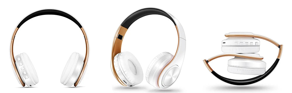 Men Gift Gold Wireless Headphones Bluetooth Earphone Stereo Headset Game with Build-in MIC with Universal for Android and iOS