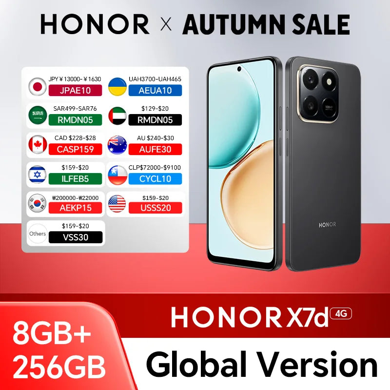 Original Global Version HONOR X7d 4G 8GB+256GB 6.77'' TFTLCD Screen 108M Main Camera 6500mAh 35W SuperCharge MagicOS 9.0