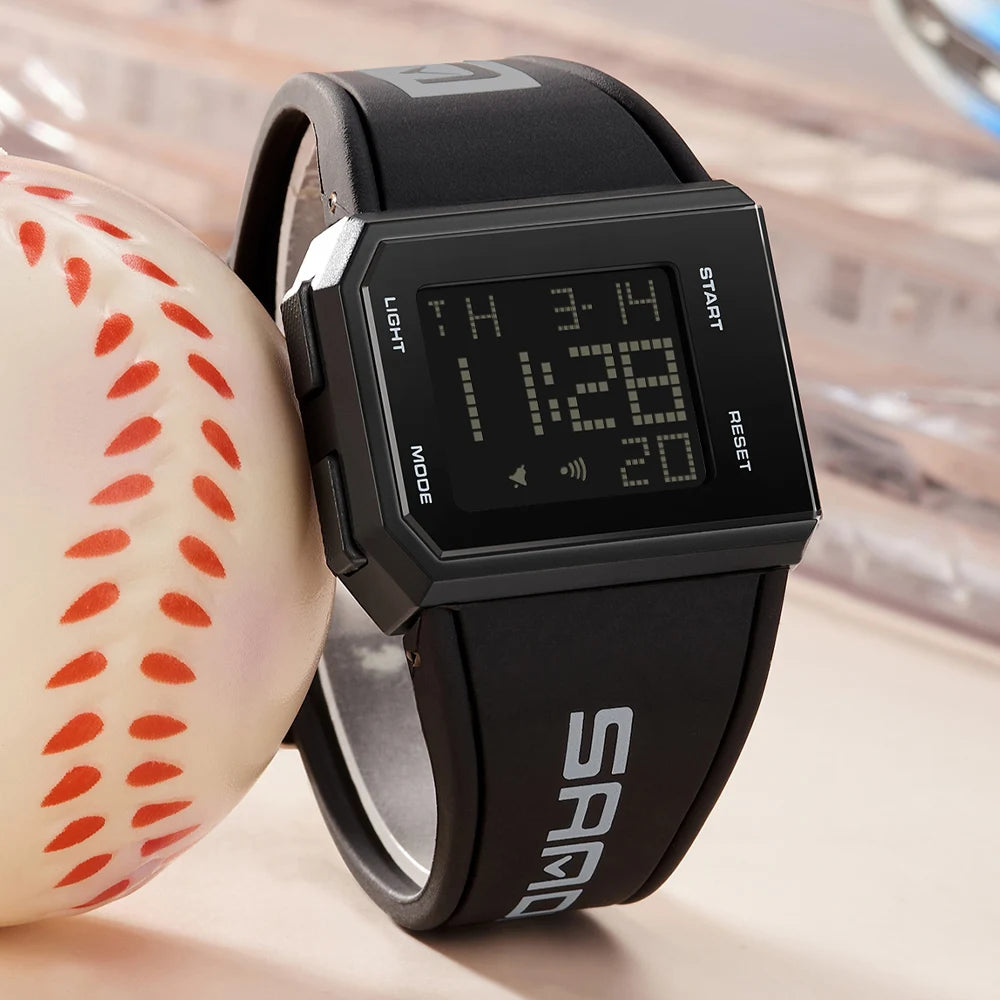 SANDA Sport Men's Waterproof Luminous Stopwatch Watch Square Dial LED Digital Wristwatch with TPU Strap