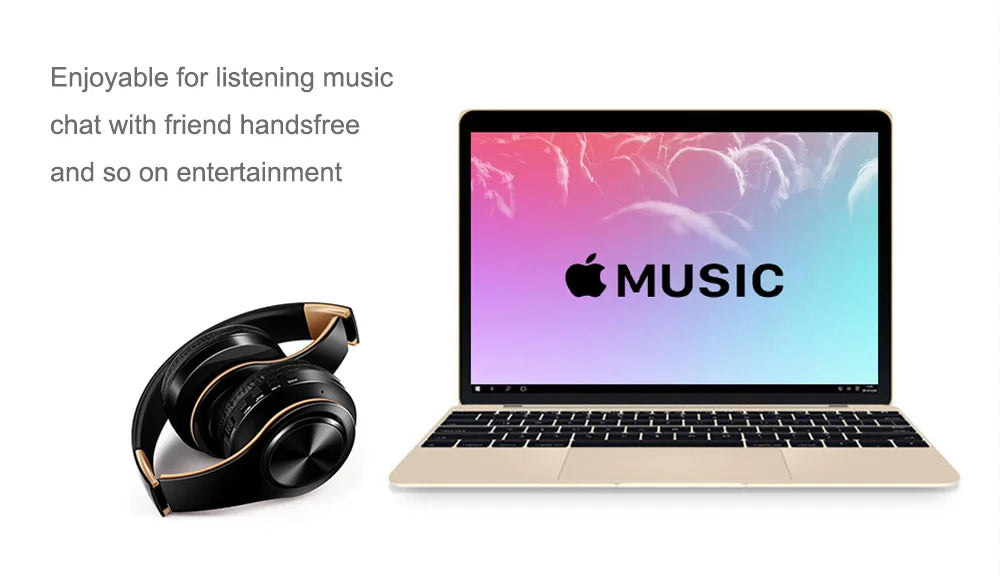 Men Gift Gold Wireless Headphones Bluetooth Earphone Stereo Headset Game with Build-in MIC with Universal for Android and iOS