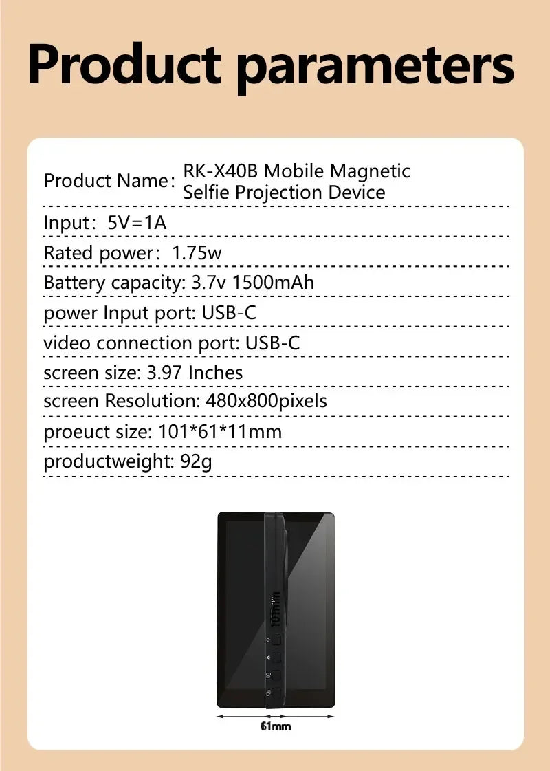 Smartphone Wireless Magnetic Monitor Screen For Smartphone Vlog Live Stream Video Recording Screen Phone Rear Camera Selfie