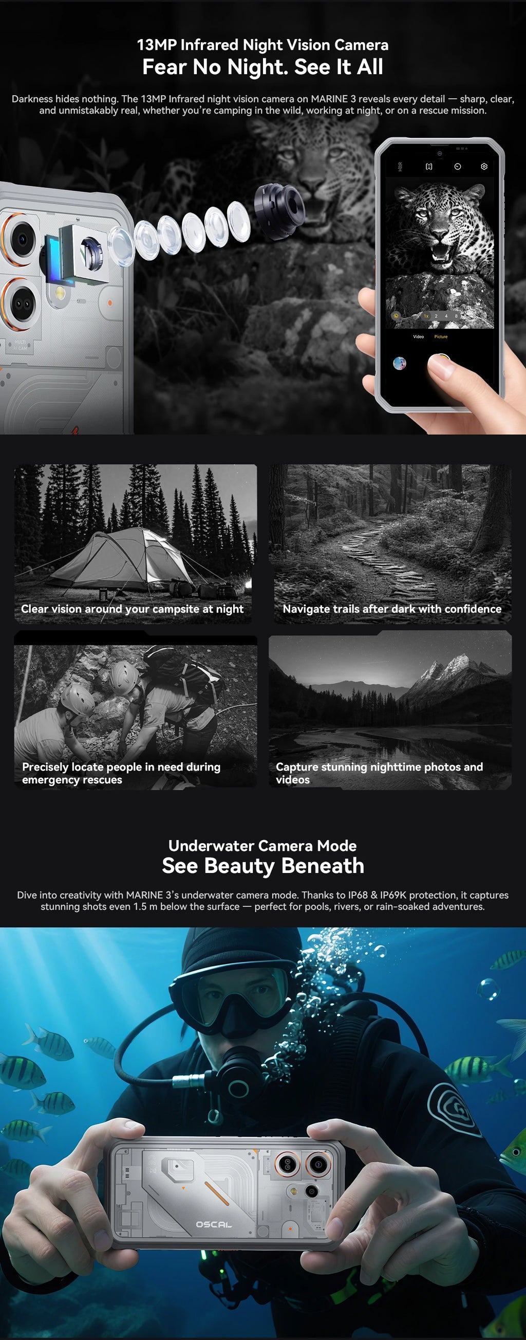 Blackview OSCAL MARINE 3 Rugged Smartphone 6.56" HD 90Hz Display Helio G81 13MP+16MP Camera 5000mAh Battery Android 16 Mobile